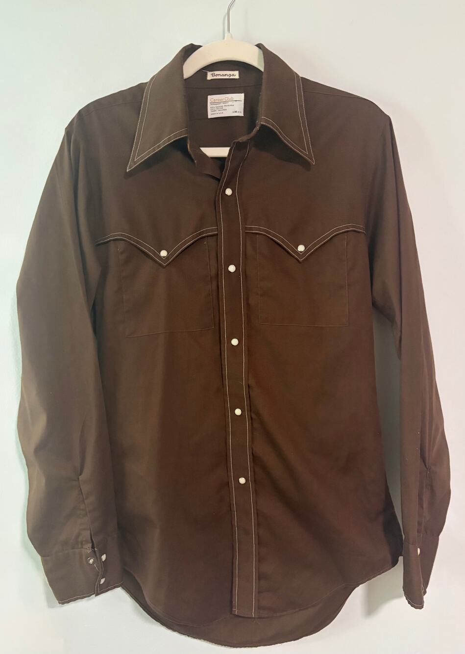 Vintage Bonanza Career Club Brown Western Pearl Snap Shirt Men's M USA